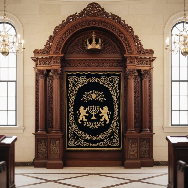 Majestic Mulyoharjo Handcrafted Mahogany Aron Kodesh for Sacred Spaces
