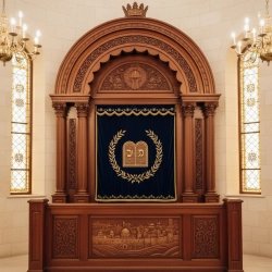 Majestic Hand-Carved Mahogany Wood Aron Kodesh Torah Ark by Mulyoharjo Furniture Indonesia