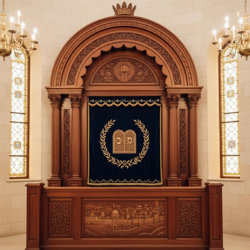 Majestic Hand-Carved Mahogany Wood Aron Kodesh Torah Ark by Mulyoharjo Furniture Indonesia