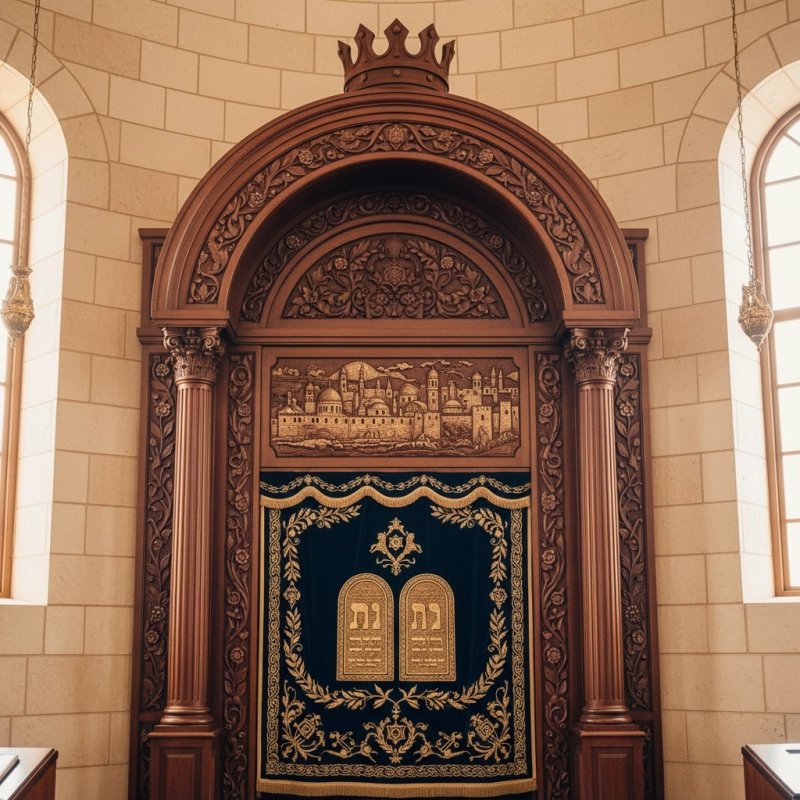 Exquisite Hand-Carved Mahogany Wood Aron Kodesh by Mulyoharjo for Sacred Spaces