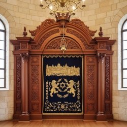 Exquisite Hand-Carved Mahogany Wood Aron Kodesh Torah Ark by Mulyoharjo Furniture