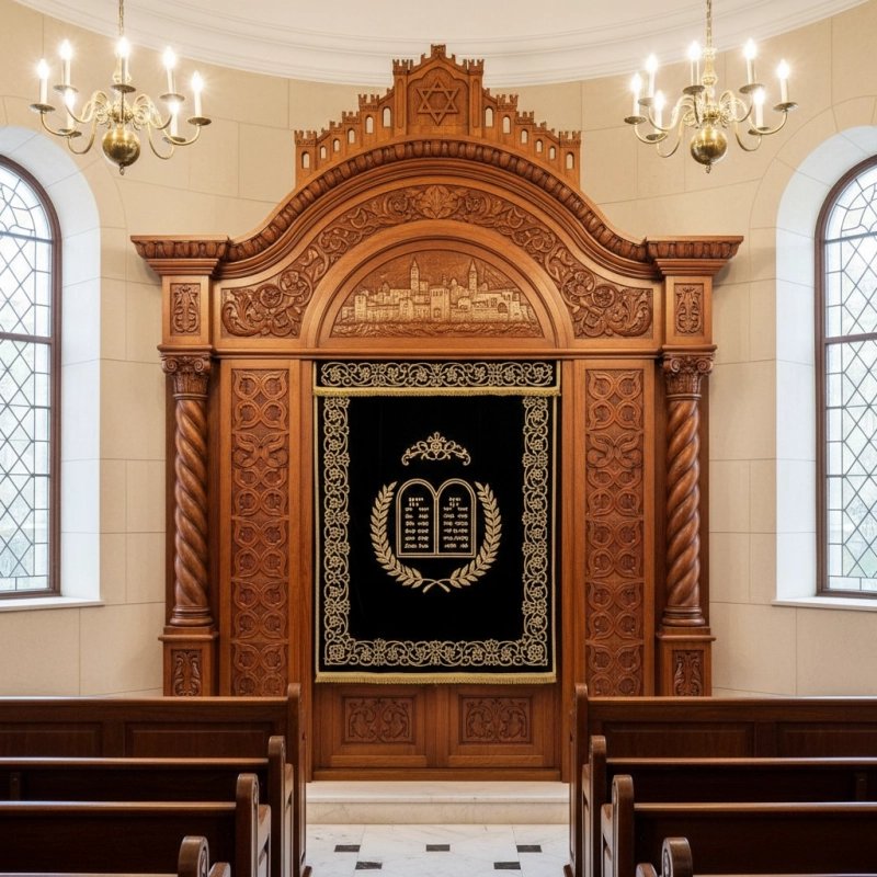 Mulyoharjo Exquisite Hand-Carved Mahogany Aron Kodesh Torah Ark