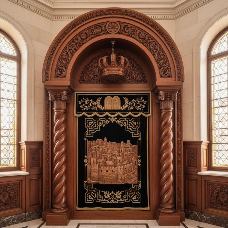 Magnificent Hand-Carved Mahogany Wood Aron Kodesh by Mulyoharjo for Sacred Spaces