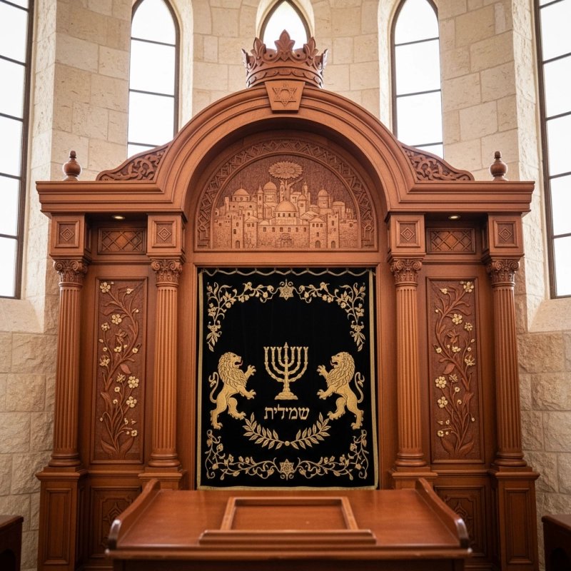 Exquisite Hand-Carved Mahogany Aron Kodesh a Mulyoharjo Torah Ark Masterpiece