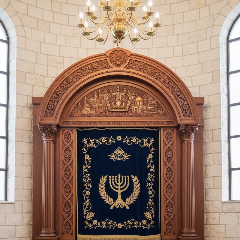 Majestic Hand-Carved Mahogany Aron Kodesh for Sacred Spaces by Mulyoharjo Furniture