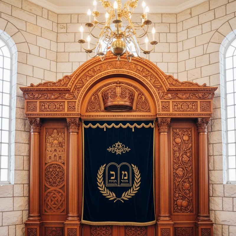 Exquisite Hand-Carved Mahogany Aron Kodesh Torah Ark by Mulyoharjo Furniture Indonesia