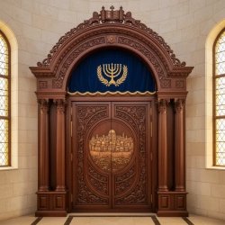 Exquisite Hand-Carved Mahogany Aron Kodesh Torah Ark by Mulyoharjo Furniture Indonesia