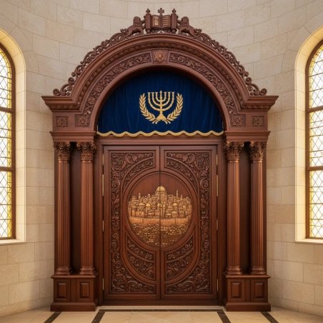 Exquisite Hand-Carved Mahogany Aron Kodesh Torah Ark by Mulyoharjo Furniture Indonesia