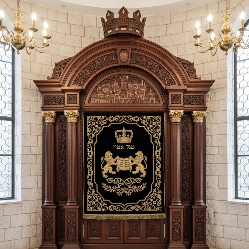 Majestic Hand-Carved Mahogany Wood Aron Kodesh from Mulyoharjo Furniture