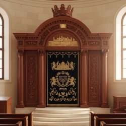 Exquisite Mulyoharjo Mahogany Wood Aron Kodesh Hand-Carved Torah Ark