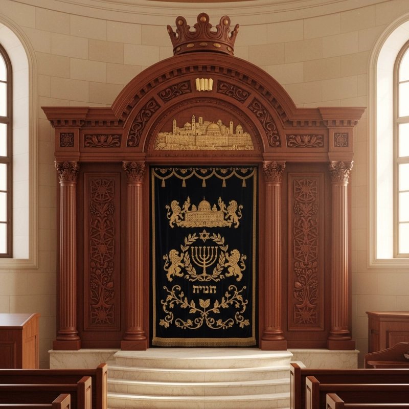 Exquisite Mulyoharjo Mahogany Wood Aron Kodesh Hand-Carved Torah Ark