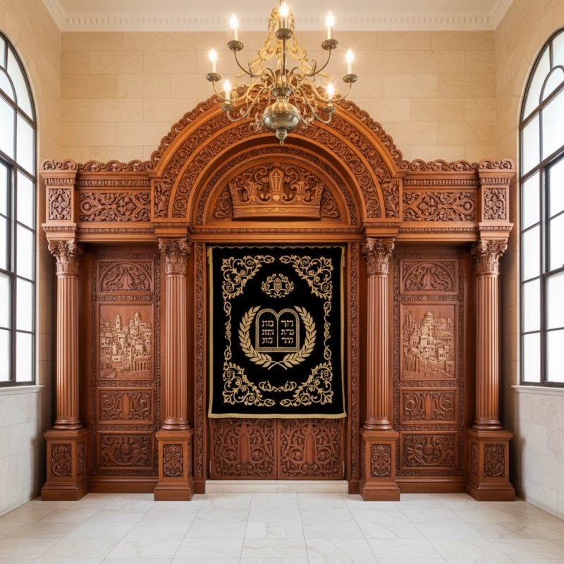 Exquisite Hand-Carved Mahogany Wood Aron Kodesh by Mulyoharjo Furniture Indonesia