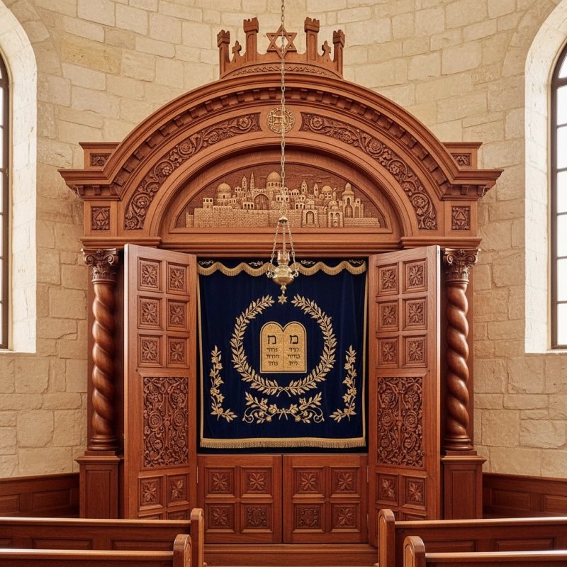 Exquisite Mulyoharjo Mahogany Wood Aron Kodesh Handcrafted in Indonesia