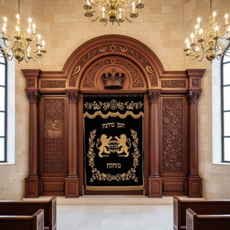 Elegant Handcrafted Mahogany Wood Aron Kodesh by Mulyoharjo for Reverent Sanctuaries