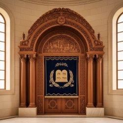 Majestic Hand-Carved Mahogany Aron Kodesh Torah Ark by Mulyoharjo Furniture