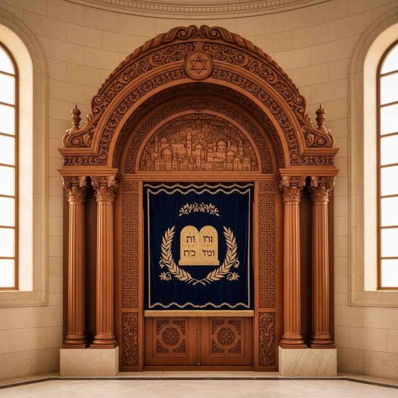 Majestic Hand-Carved Mahogany Aron Kodesh Torah Ark by Mulyoharjo Furniture