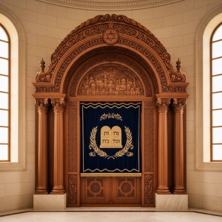 Majestic Hand-Carved Mahogany Aron Kodesh Torah Ark by Mulyoharjo Furniture