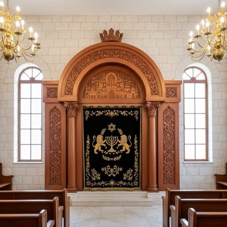 Majestic Handcrafted Mulyoharjo Mahogany Wood Aron Kodesh for Sacred Spaces