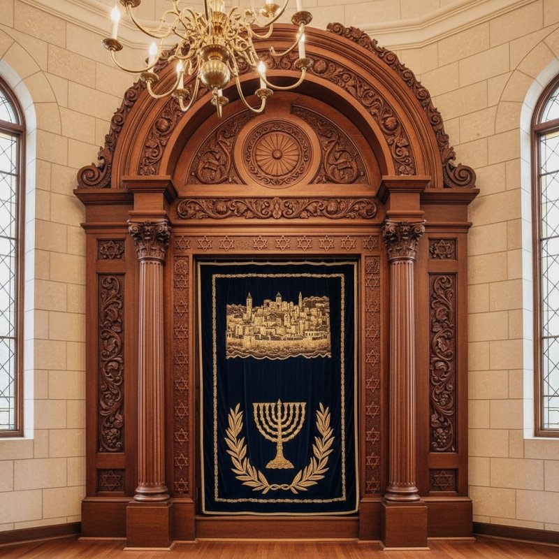 Magnificent Hand-Carved Mahogany Wood Aron Kodesh by Mulyoharjo Furniture for Sacred Spaces