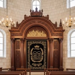 Regal Hand-Carved Mahogany Aron Kodesh by Mulyoharjo Furniture Artisans