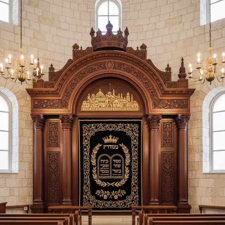 Regal Hand-Carved Mahogany Aron Kodesh by Mulyoharjo Furniture Artisans