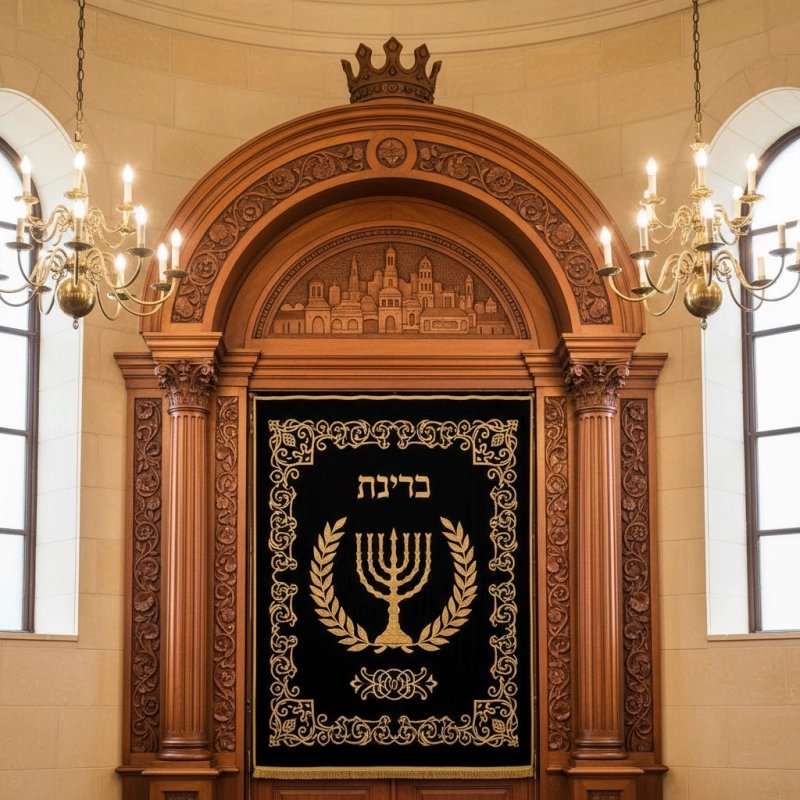 Majestic Hand-Carved Mahogany Aron Kodesh Torah Ark by Mulyoharjo Furniture Indonesia