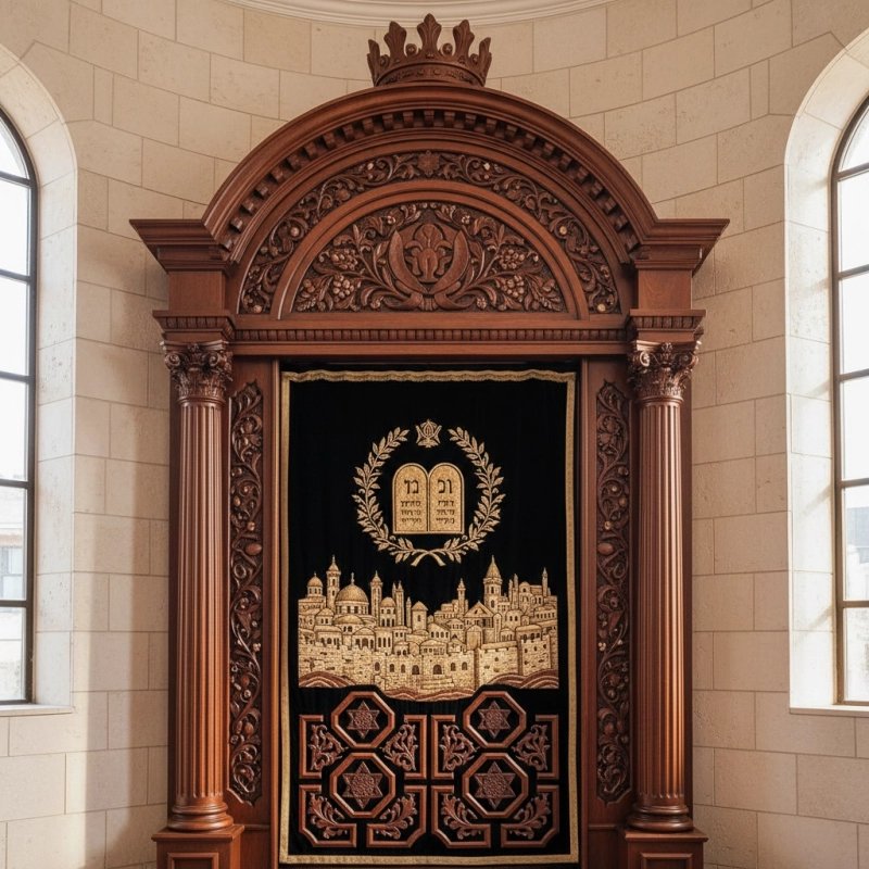 Exquisite Hand-Carved Mahogany Aron Kodesh Torah Ark by Mulyoharjo Furniture