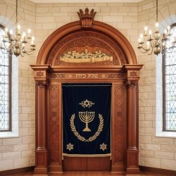 Majestic Hand-Carved Mahogany Wood Aron Kodesh Torah Ark by Mulyoharjo Furniture