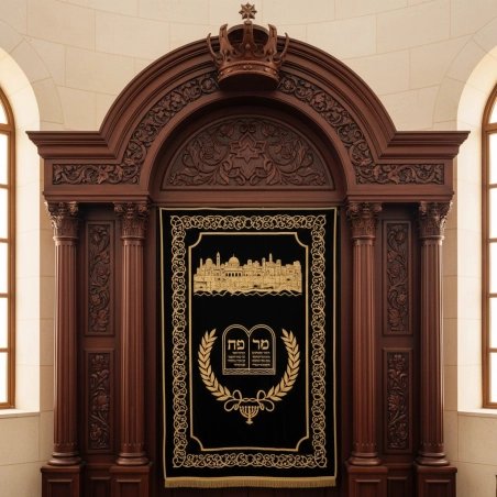 Majestic Hand-Carved Mahogany Wood Aron Kodesh a Sacred Torah Ark by Mulyoharjo Furniture