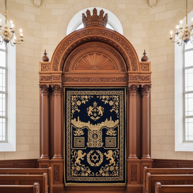 Exquisite Hand-Carved Mahogany Aron Kodesh by Mulyoharjo Furniture