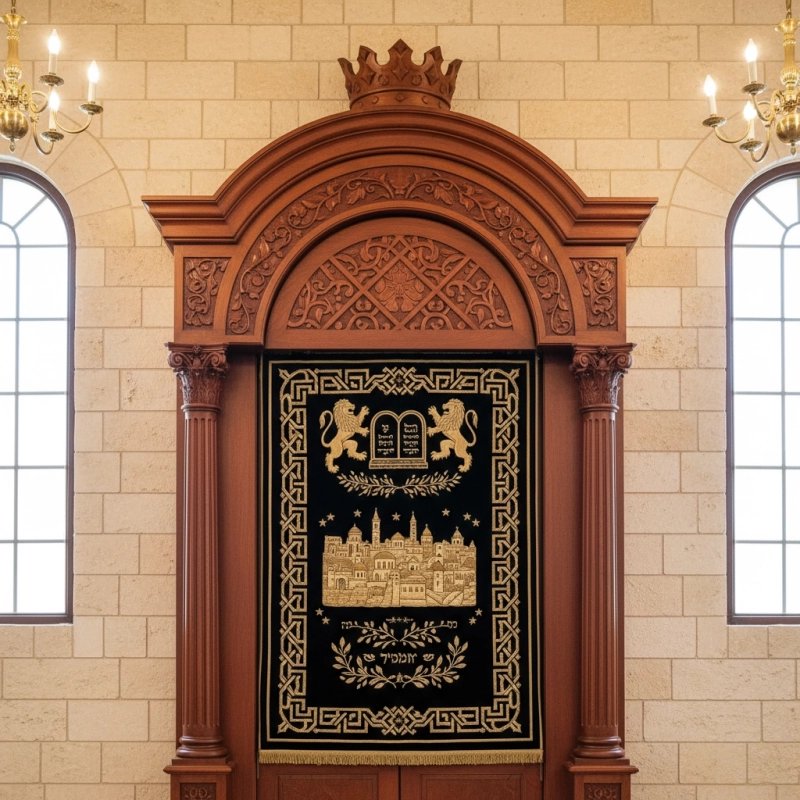Exquisite Mulyoharjo Hand-Carved Mahogany Aron Kodesh for Sacred Spaces