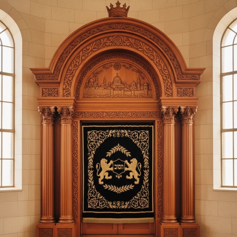 Exquisite Hand-Carved Mahogany Wood Aron Kodesh by Mulyoharjo Furniture