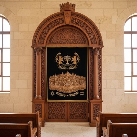 Mulyoharjo Hand-Carved Mahogany Wood Aron Kodesh Exquisite Sacred Torah Ark