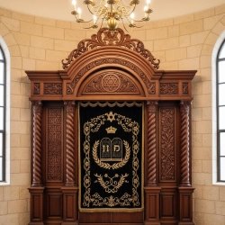 Majestic Hand-Carved Mahogany Aron Kodesh Torah Ark by Mulyoharjo Furniture