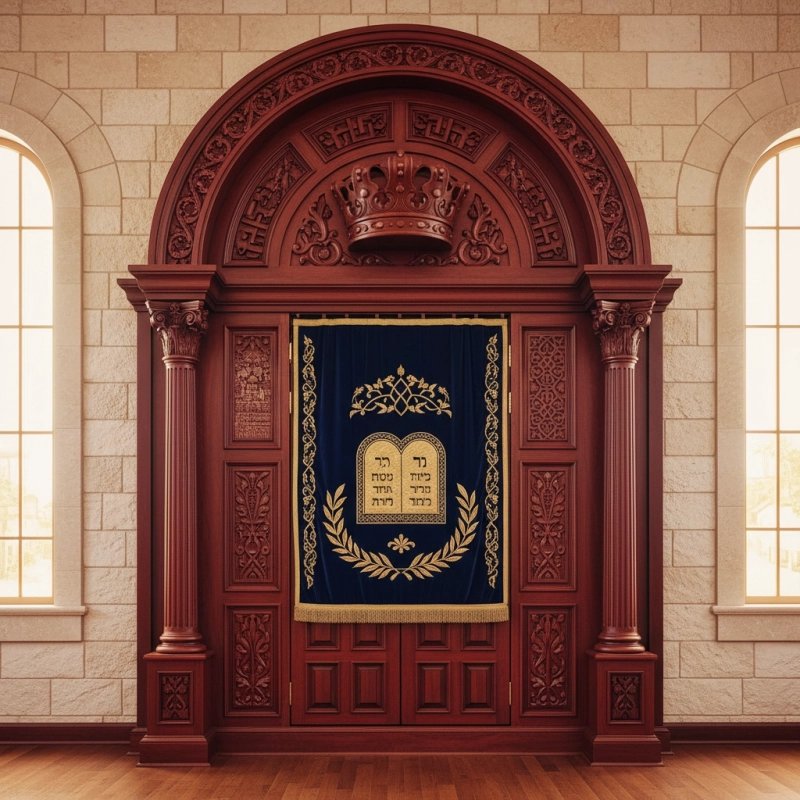 Exquisite Hand-Carved Mahogany Wood Aron Kodesh Torah Ark by Mulyoharjo Furniture