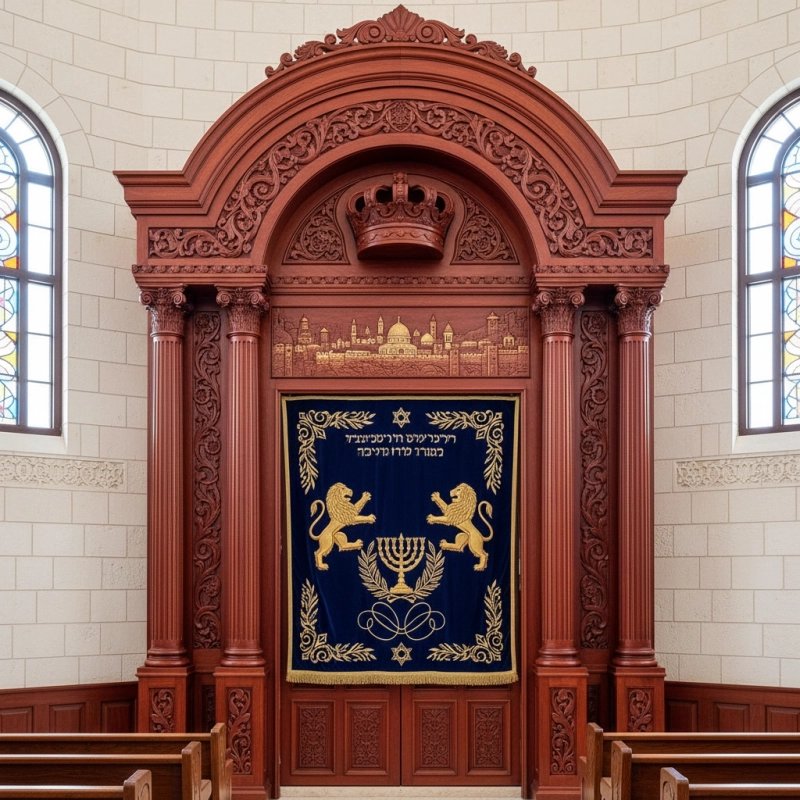 Majestic Hand-Carved Mahogany Aron Kodesh Torah Ark by Mulyoharjo Furniture Indonesia