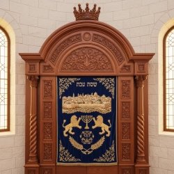 Majestic Hand-Carved Mahogany Wood Aron Kodesh by Mulyoharjo Artisans