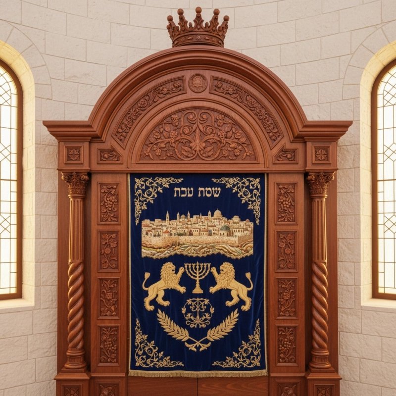 Majestic Hand-Carved Mahogany Wood Aron Kodesh by Mulyoharjo Artisans