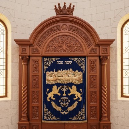 Majestic Hand-Carved Mahogany Wood Aron Kodesh by Mulyoharjo Artisans