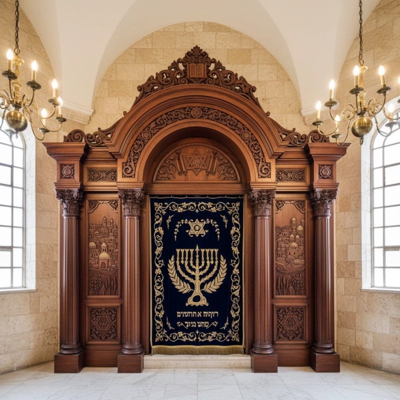 Exquisite Hand-Carved Mahogany Wood Aron Kodesh Torah Ark by Mulyoharjo Furniture