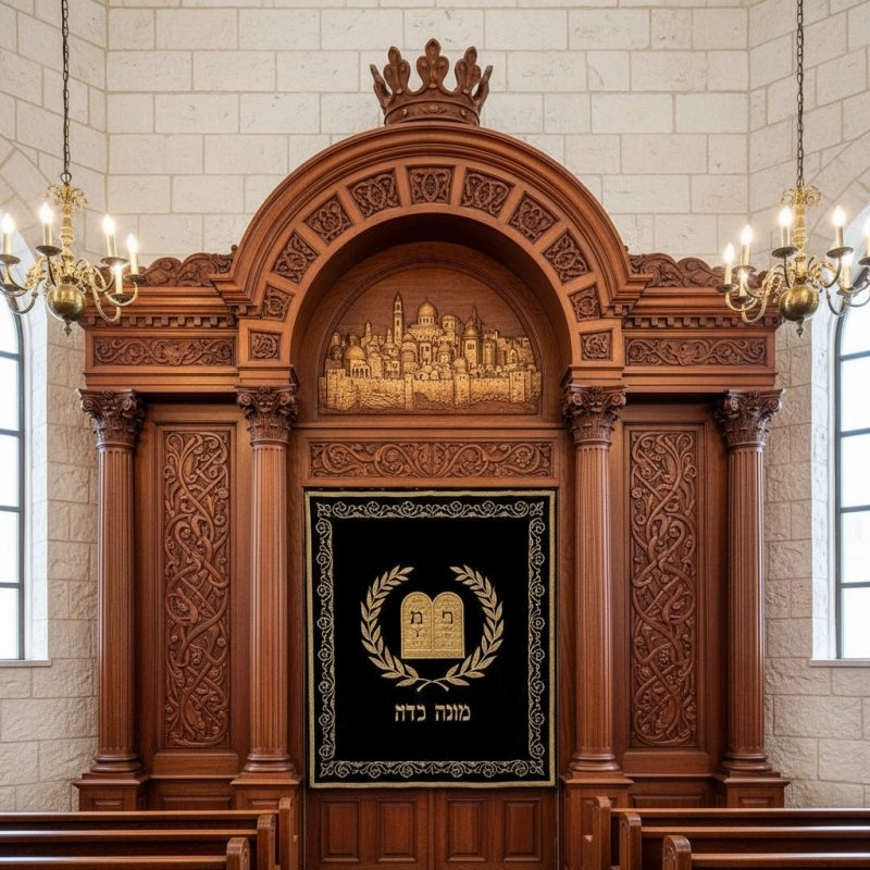 Exquisite Hand-Carved Mahogany Wood Aron Kodesh by Mulyoharjo Furniture Indonesia