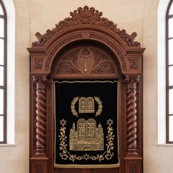 Exquisite Hand-Carved Mahogany Aron Kodesh Torah Ark by Mulyoharjo Furniture