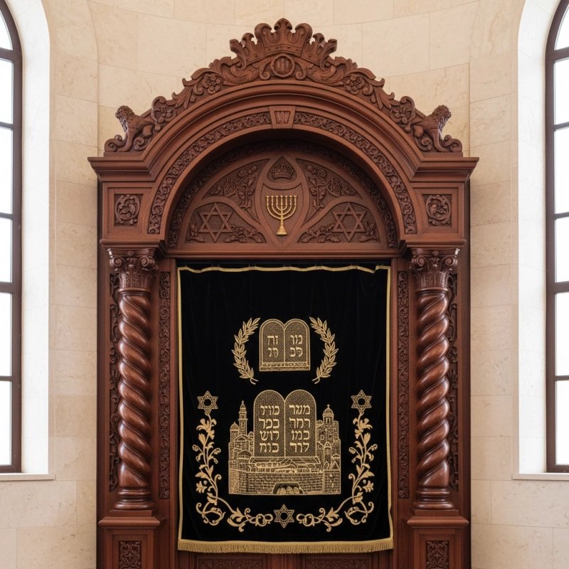 Exquisite Hand-Carved Mahogany Aron Kodesh Torah Ark by Mulyoharjo Furniture