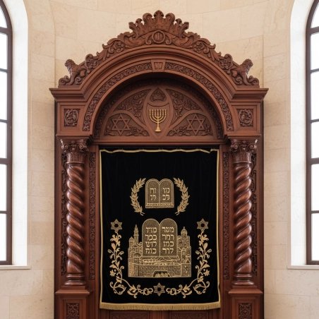 Exquisite Hand-Carved Mahogany Aron Kodesh Torah Ark by Mulyoharjo Furniture