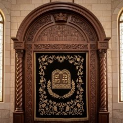 Mulyoharjo Artisanal Mahogany Wood Aron Kodesh Torah Ark with Intricate Carvings