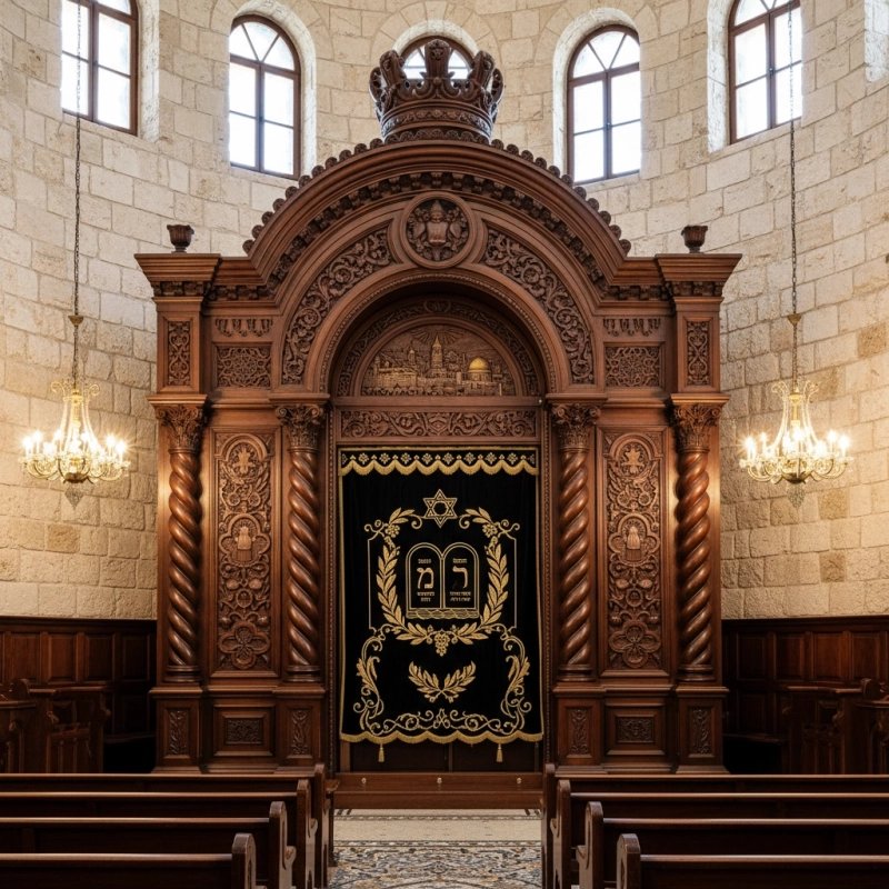 Magnificent Hand-Carved Mahogany Aron Kodesh Torah Ark by Mulyoharjo Furniture