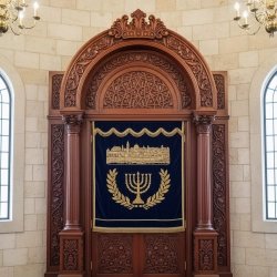 Majestic Hand-Carved Mahogany Wood Aron Kodesh by Mulyoharjo Furniture