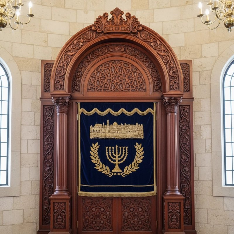 Majestic Hand-Carved Mahogany Wood Aron Kodesh by Mulyoharjo Furniture