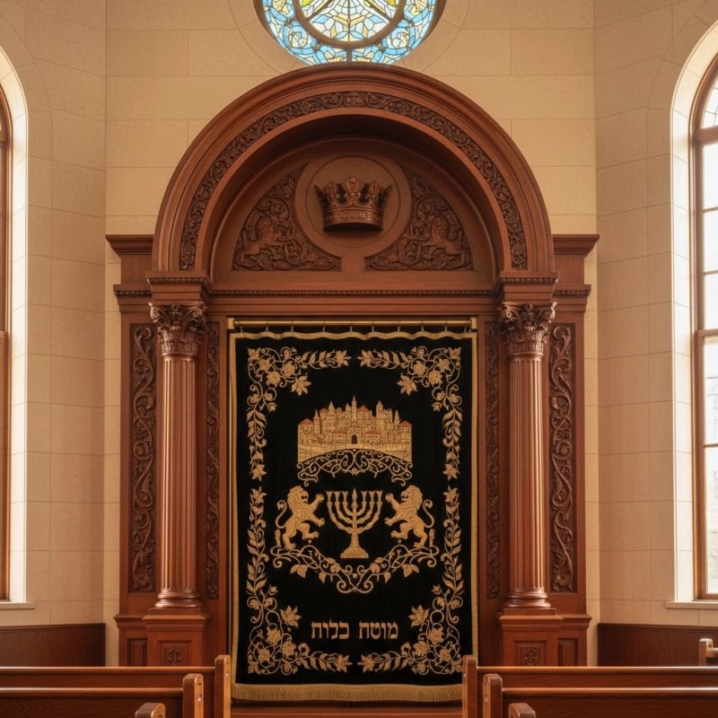 Majestic Hand-Carved Mahogany Aron Kodesh by Mulyoharjo for Sacred Spaces