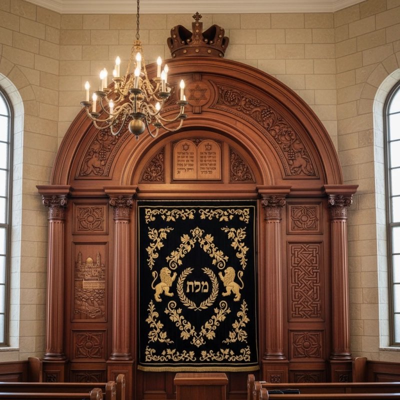 Exquisite Handcrafted Mulyoharjo Mahogany Wood Aron Kodesh Sacred Torah Ark